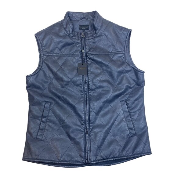 Pronto Uomo Mens Black Faux Leather Quilted Vest With Pockets Sz L - New - Picture 1 of 11